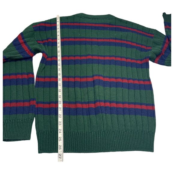 Timber Trail Sweater Men's Large Green Striped 100% Acrylic Knit Ribbed Pullover - Picture 5 of 6